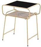 Cette table basse en verre moderne présente une élégante finition dorée et un design carré ouvert.