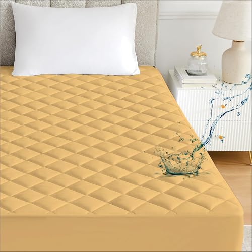 Image of Ayka 100% Waterproof Double Size 72x48 inch Cotton Quilted Mattress Protector Breathable Hypoallergenic Noiseless Ultra Soft Elastic Fitted Bed Protector Mattress /Bed Cover (Beige, Double (72 * 48 inch))