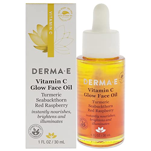 DERMA-E Vitamin C Glow Face Oil – Facial Oil Instantly Nourishes, Brightens and Illuminates for a Radiant Glow – Extreme Glow Oil for Face with Turmeric, Seabuckthorn and Red Raspberry, 1 Fl Oz