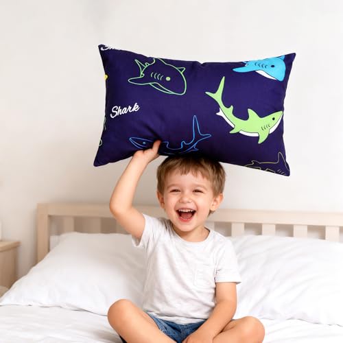 Image of Cloele Kids Toddler Pillowcase Envelope Travel Pillowcase Baby Pillow Cover Fits Pillows Sized 12x16 or 13x18-1 Pack Soft Polyester Children's Bedding Pillowslip Case for Boys and Girls - Shark