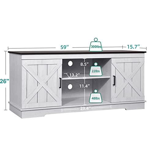 Yitahome Buffet Cabinet, 59.5“ Farmhouse Sideboard Buffet Storage Cabinet With Barn Door Coffee Bar Cabinet With Capacity 300 Lbs For Home Dinning Living Room, Grey White/Espresso, 26“ Height #TOP1