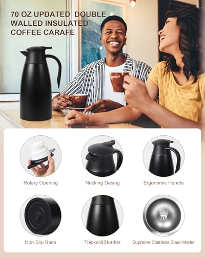Stainless Steel Thermal Coffee Carafe - 70oz, Keeps Hot for 12 Hours