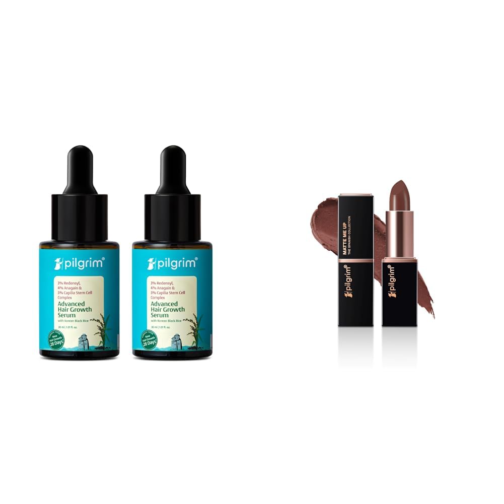 Pilgrim Redensyl 3% + Anagain 4% + 5% Capilia Stem Advanced Hair Growth Serum with Rosemary, Controls H & Matte Bullet Lipstick Intense Colour Transferproof & Smudgeproof Mocha Bliss-04-image-6
