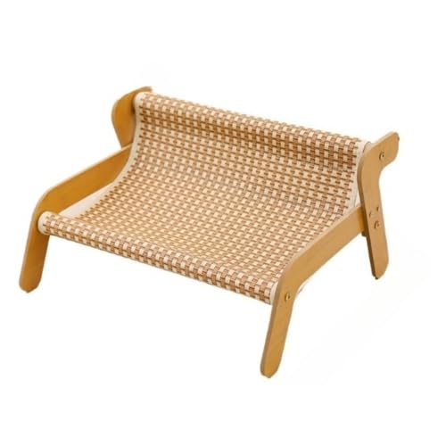 Fiozwea 猫用ハンモック ラタン クールソファ 木製フレーム 通気性 快適 天然素材 お手入れ簡単 ペット休憩遊び場 四季対応 屋内外兼用 (リネンスタイル) (夏用マット,44*54*28cm)