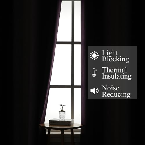 Estelar Textiler Black and Purple Blackout Curtains 54 Inch Length, Full Light Blocking Gradient Grommet Drapes for Kitchen, Thermal Insulated Ombre Curtains for Bedroom, 42Wx54L, 2 Panels