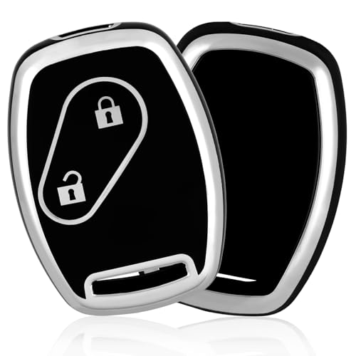 OFFCURVE Car Key Cover Case - Black Silver, TPU Material - Compatible with Honda Passenger Cars (Civic, Jazz, Insight, Accord, CRZ, Pilot, Fit, Stream, Crosstour, HRV, FRV, CRV, CRZ)