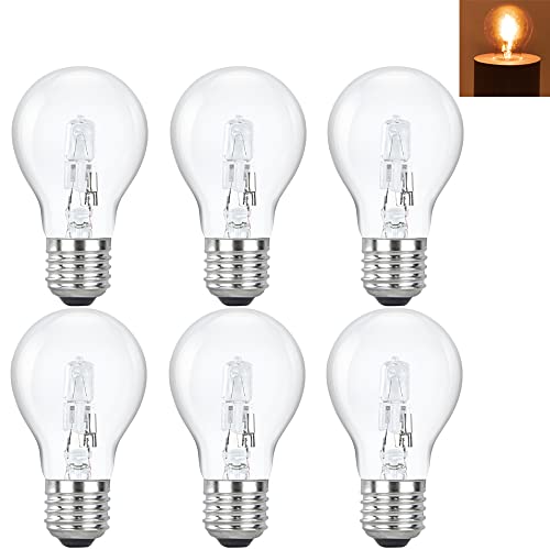 Luxvista 42W E27 Regulable Vintage Edison Globo Bombilla Hálogena, A60 Bombilla Transparente Tradicional Luz Cálida 2700K con 613lm, AC 220-240V, 6-Unidades Cover