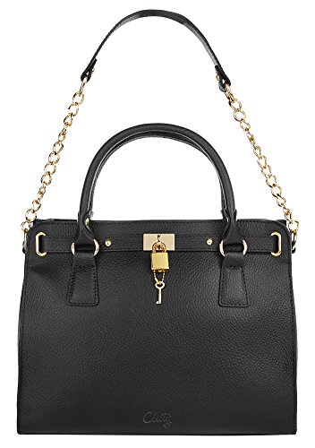 Cluty Handtasche Echt Leder Damen | Made in Italy | elegante Schultertasche mit Gliederkette | Business Bag mit Handyfach | 017036