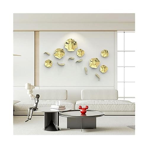 Résine stéréo carpe fish lotus leaf gold relief mural luxe - 3