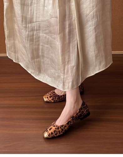 ZQW Women’s Leopard Print Ballet Flats Metal Square Toe Elegant Office Shoes Comfort Commute Wear Daily Work Slip On Shoes4