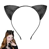 Sdopbinbin Black Halloween Cat Ears Headband Hairband Glitter Cat Ear Headband Hair Band for Cosplay Headbands Hair Bands for Women Cosplay Halloween Costume Accessories for Womens Thin Hair Hoop