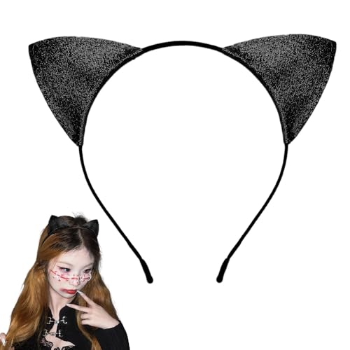 Sdopbinbin Black Halloween Cat Ears Headband Hairband Glitter Cat Ear Headband Hair Band for Cosplay Headbands Hair Bands for Women Cosplay Halloween Costume Accessories for Womens Thin Hair Hoop