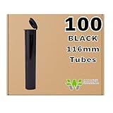 W Gallery 100 Black 116mm Open Cap Pop Top Tubes - Airtight Smell Proof Containers - Plastic Medical Grade Prescription Bottles for Pills Herbs Flowers Supplements, Bulk Pack, Not Glass Jars