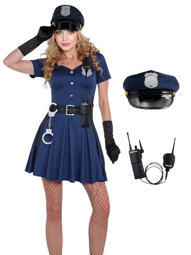 VEXOOM Women Police Costume,Cop Costume Dress for Adult Police Officer Costume Halloween Cosplay Party Events L