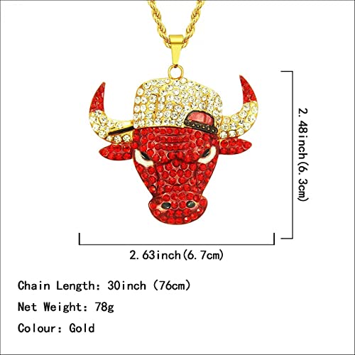 Miveivia Iced Out Pendant Bulls Necklace Basketball Jersey Hip Hop Iced Out Chain Sports Pendant Rap Punk Chain Rock Clubs Disco Cz Diamond Bling Boys Jewelry Cuban Link Chain For Men Sports Gifts For Boys #TOP1