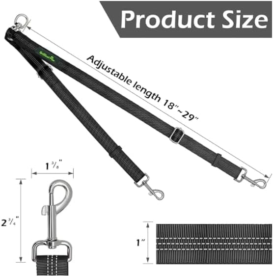 Miniatura 4 de Correa doble para perro, dos divisores de correa para perro, longitud ajustable y sin enredos, extensión de correa doble para entrenamiento de