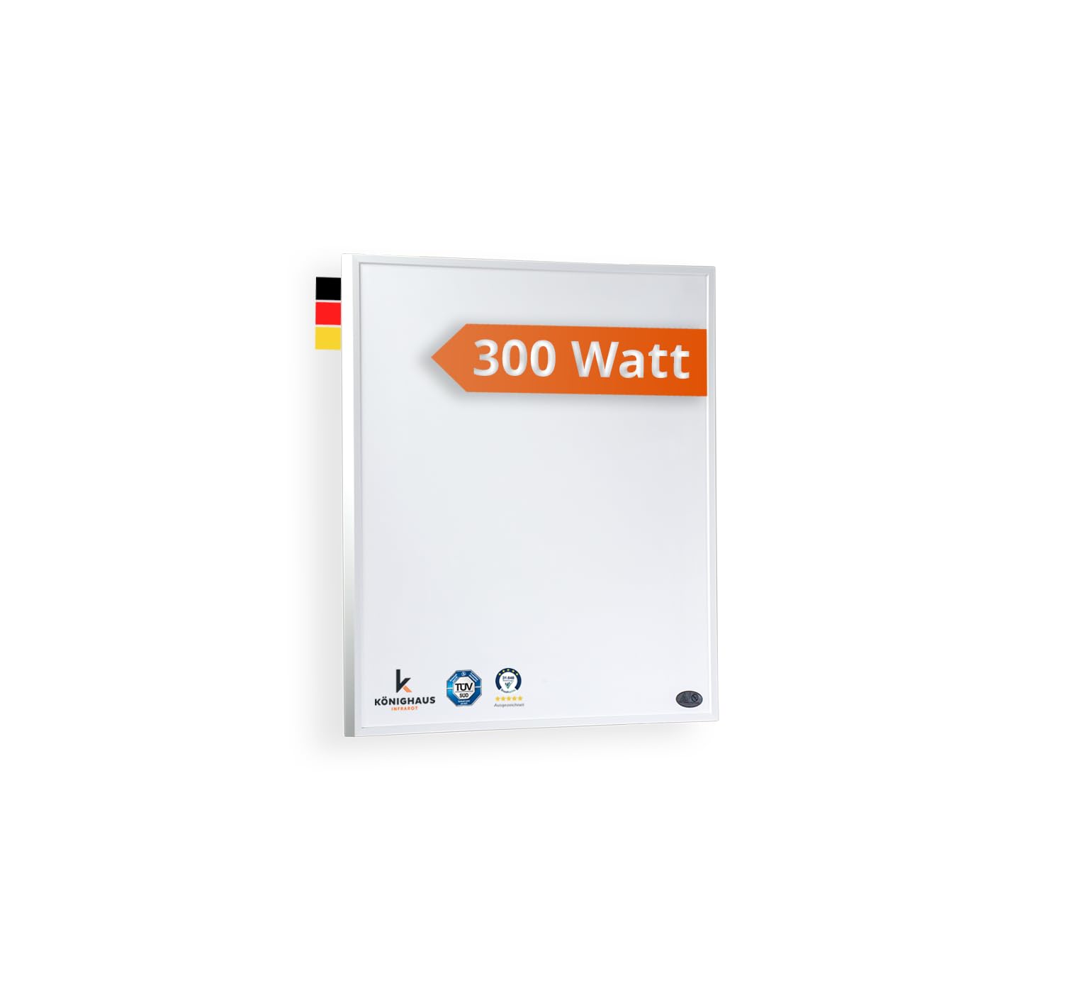 Könighaus Infrarotheizung 300 W - Wandmontage - 3-8 m² | TÜV SÜD, 5 Jahre Herstellergarantie, doppelter Überhitzungsschutz, Betriebstemperatur in 2-4 Min.