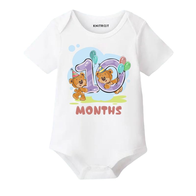 Image of Knitroot Monthly Birthday Teddy Special, Newborn Baby Half Sleeve Unisex Romper, Onesies, Sleepsuit, Body Suit, Envelope Neck, 1 to 12 Months Print, 0-12 Months, Infant Cloth for Boys & Girls