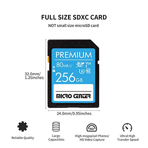 Image of Micro Center Premium 256GB SDXC Card Class 10 SD Flash Memory Card UHS-I C10 U3 V30 4K UHD Video R /W Speed up to 80 MB /s for Cameras Computers Trail Cams (256GB)