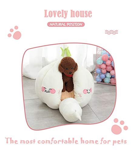 DHGTEP Lustige Knoblauch Katze Bett Matte Weiche Warme Haustier Katze Haus Beruhigende Katze Bett für Hund Katze Sitzen Nach Hause Welpe Schlafen Plüsch Nest Höhle (Color : White, Size : 55x55x50cm)
