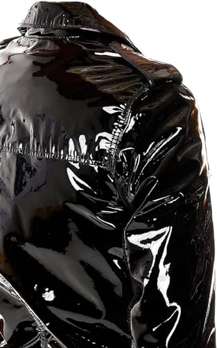 Womens PVC Leather Jacket Shiny Stylish Cafe Racer Style Motorcycle Biker Leather Jacket3