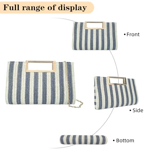 Image of Women's Straw Raffia Clutch Purse, Top Handle Woven Handbag with Crossbody Strap, Summer Beach Shoulder Bag