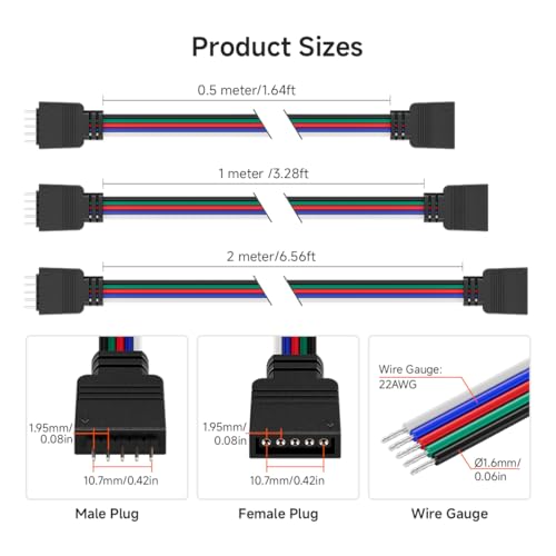 BTF-LIGHTING 5PIN 22AWG JST SM LED Connector 5pcs/Pack Male Female Connector with 1m Cable for PWM SMD FCOB RGBW LED Strip Without Soldering Controller Wire - Image 2