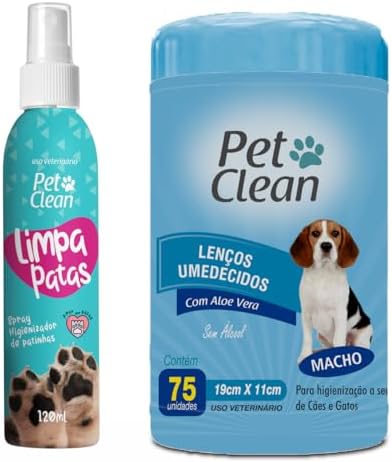 Kit Limpa Patas Spray 120ml + Lenços Umedecidos com Aloe Vera, 75...