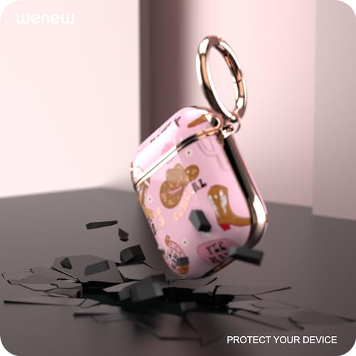 Image of wenew for AirPod Case AirPods 1st & 2nd Generation Hard Case Cover with Keychain for Women Men (Golden Cowgirl)