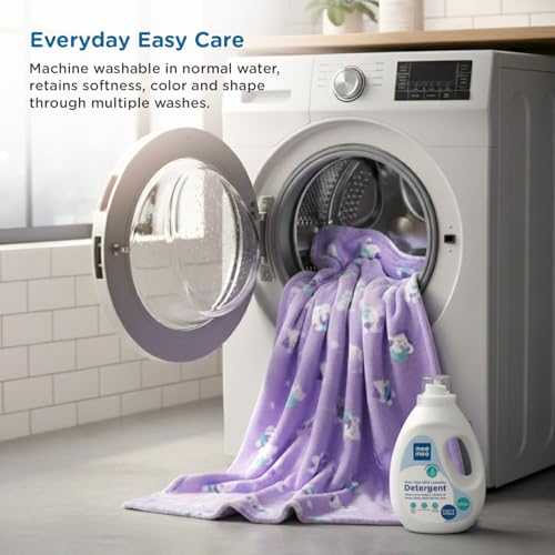 Image of Mee Mee Soft Single Layer Lightweight Flannel Baby Blanket with Cat Printed - Comfort and Warmth for Newborns (75 cm x 100 cm) 0-12 Months (Purple)