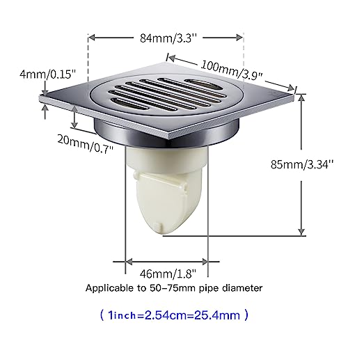 Submarine 4 Inch Square Shower Drain, Built-In Shower Drain Cover, Hair Filter Screen And Floor Drain Backflow Prevent, Quick Drainage, Prevent Odor, Suitable For Bathroom And Kitchen #TOP2