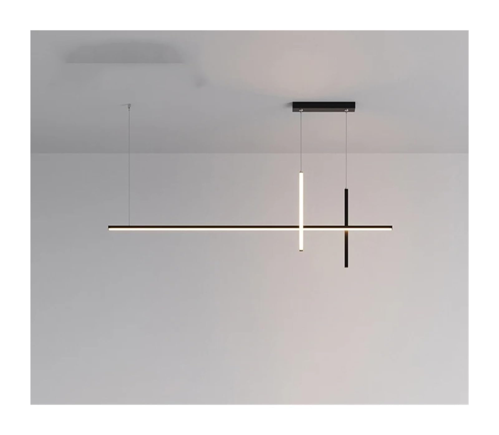 Lustre LED minimaliste noir à intensité variable pour suspension et plafond de cuisine