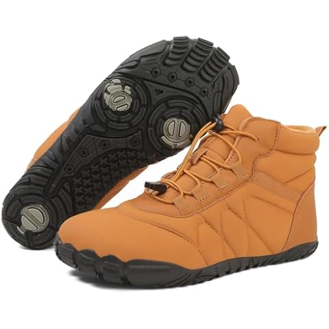 RUNSOON Winter Barefoot Shoes for Women & Men – Warm Fur Lined Hike Barefoot Footwear, Water-Resistant Lightweight Ankle Boots, Brown 44 Cover