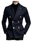 Men's Double Breasted Denim-Style Blazer Modern Jacket for Casual Outing Date Night Trendy Mens Fashion Navy XL