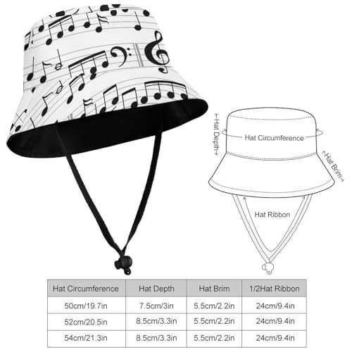 Music with Notes and ClefChildren's Bucket Hat for Boys and Girls, Breathable Summer Beach Hat52cm2