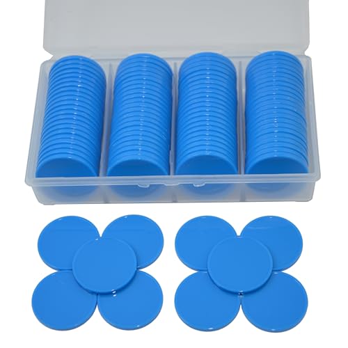 StarMall 100 Pieces Plastic Learning Countes Disks Bingo Chip Counting Discs Markers Tokens with Storage Case for Math Learning, Counting, Poker Chips Game, Bingo Chips Game (Blue)