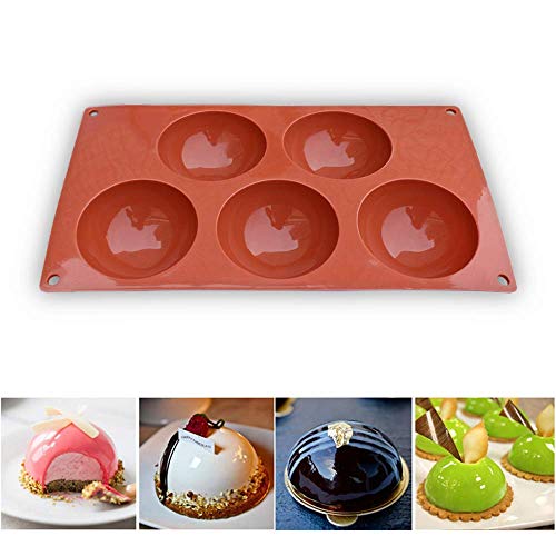 image for homEdge Extra Large 5-Cavity Semi Sphere Silicone Mold, 3 Packs Baking