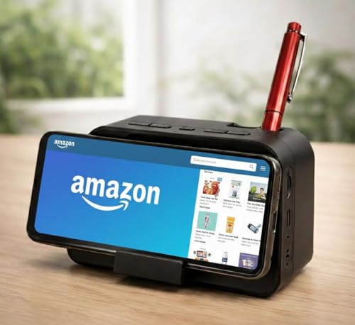 Image of JASIFS Digtial Alarm Clock with Heavy Speaker Radio Pen and Mobile Holder | 5.4 Hi FI Stereo Sound Speaker with Dual Alarm | USB-C | Ideal for Students, Home, Office,Home Decor, Corporate Use