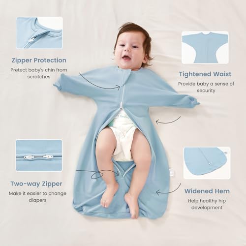 Image of ZIGJOY Swaddle Sleep Sack 6-12 Months, 1.0 Tog Cotton Baby Swaddle Blanket | 100% Cotton - Soft & Breathable & Non-shrink, 2-way Zipper for Easy Diaper Changes, Long Sleeves Allow Self-soothing