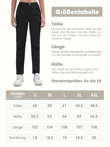 BondiTrekk Cargo Hose Damen mit 9 Taschen - Hochtaillierte Wasserabweisende Outdoor-Hose für Wandern, Sport & Alltag