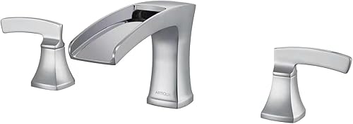 Grifo de bañera romana de cascada, grifo de bañera cromado para montaje en cubierta, grifos de baño de latón de 3 agujeros con 2 asas