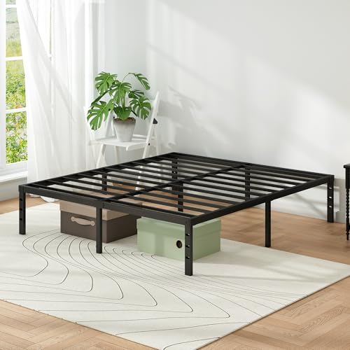 Image of Metal Platform Bed Frame King Size, 12 Inch Height with Heavy Duty Steel Support, No Box Spring Needed, Easy Assembly and Underbed Storage,Black