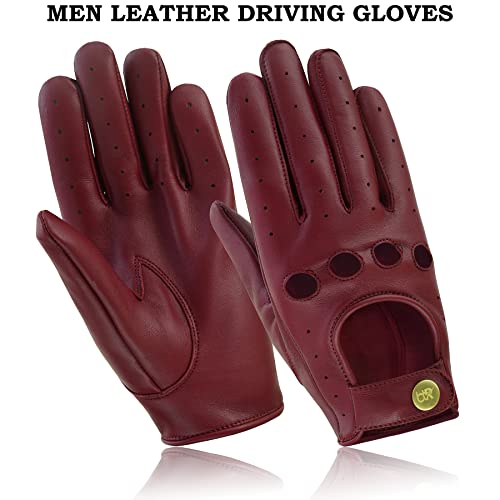 Men's Chauffeur 100% Genuine Lambskin Leather Gloves Full Finger Car Driving Motorcycle Bikers Riding Gloves (Burgundy, M) #TOP3
