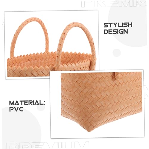 Plastic Woven Handbag Rattan Tote Bag Handle for Summer Beach Travel Lightweight Beach Purse for Women Stylish Faux Wicker Shopping Tote3