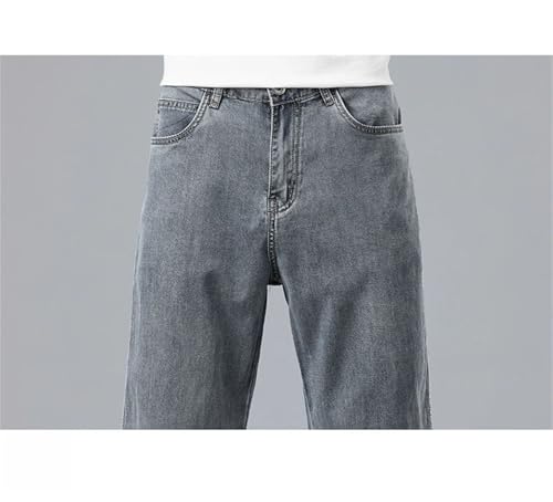 Mnjyihy Men's Summer Jeans Drape Soft Fabric Loose Straight Denim Pants Elastic Ice Silk Male Trousers2