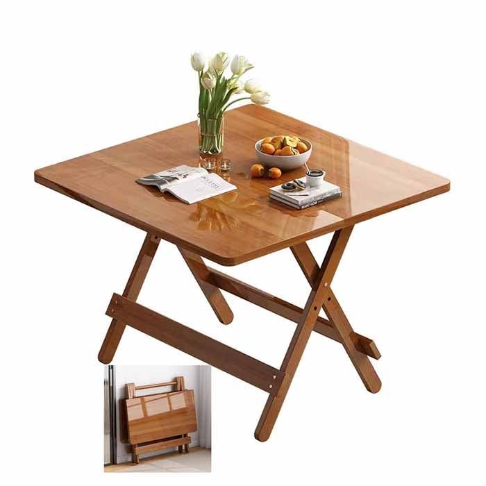 Tavolo da Patio in Legno Naturale Pieghevole 100x100x75cm Resistente alle Intemperie
