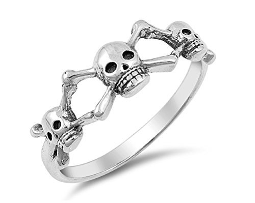 CloseoutWarehouse 925 Sterling Silver Three Crossbone Skulls Ring
