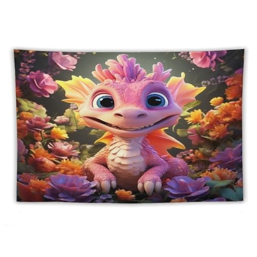 Ptérosaure mignon drapé mural grand format tissu décoration chambre ado
