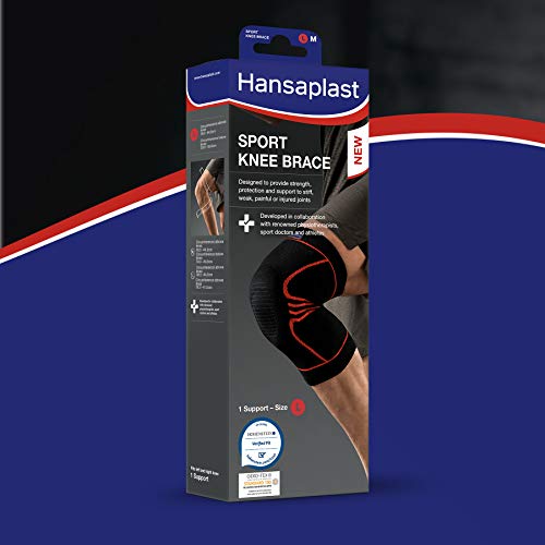 Hansaplast Sport Knee Brace, Knee Support for gym | L (1 pc) | Elastic Knitted Fabric, Black | Kneecaps for supports