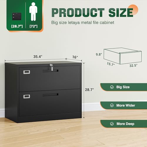 Letaya Metal Lateral File Cabinets With Lock,2 Drawer Steel Wide Filing Organization Storage Cabinets,Home Office Furniture For Hanging Files Letter/Legal/F4/A4 Size thumb #2
